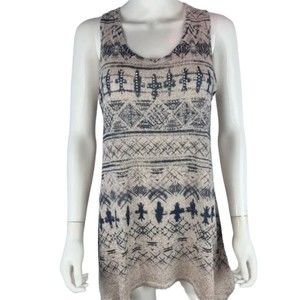 Vocal Usa Western Knit Shirt Tunic Tank Women's M Stoned Sleeveless Beige/Navy